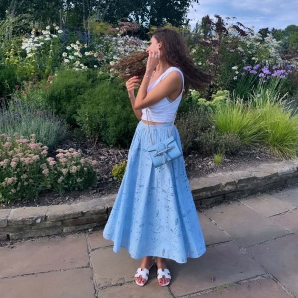 ZARA BLOGGERS FAVORITE EMBROIDERED EYELET MIDI SKIRT